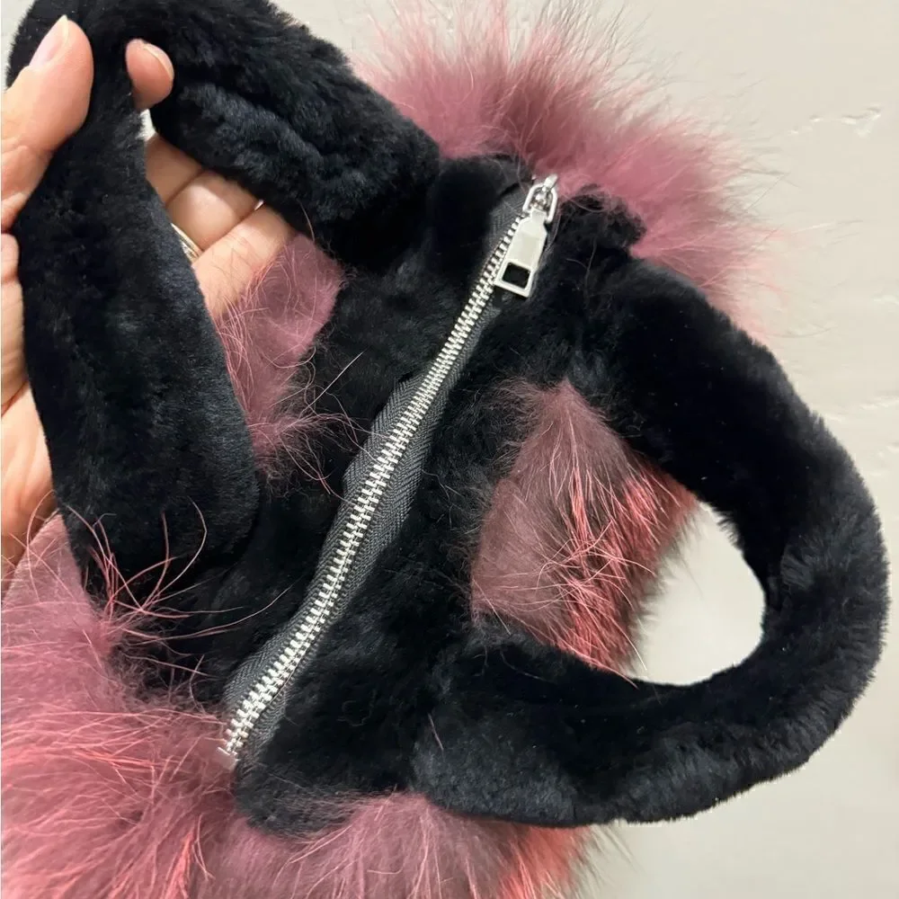 Maroon Handmade Dyed Real Fox Fur Bag With Fur Handle Includes 2 Strap Styles